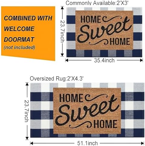 Fall Front Door Mat Outdoor 24"x35"Blue and White Buffalo Plaid Outdoor Rug - Image 3