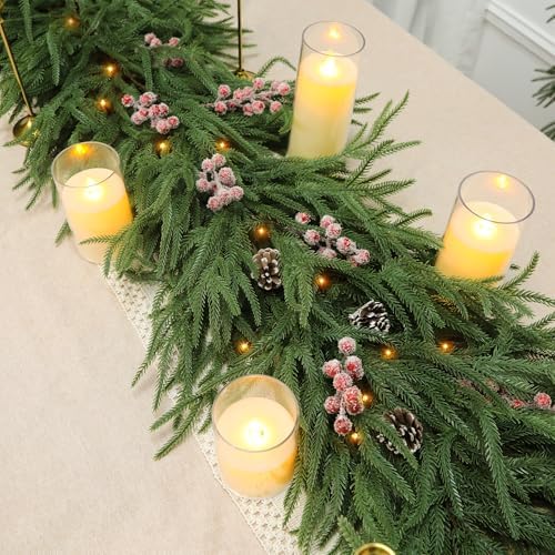 9FT Artificial Norfolk Pine Christmas Garland, Full Realistic Greenery Look - Image 3