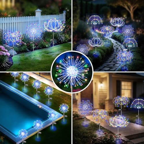 Solar Garden Lights Outdoor, 2 Pack 120 LED Twinkling Firework Lights Decorative with 2 Modes, Outdoor Waterproof Solar Starburst Light for Yard Pathway Planter Patio Decor, Multicolor - Image 5