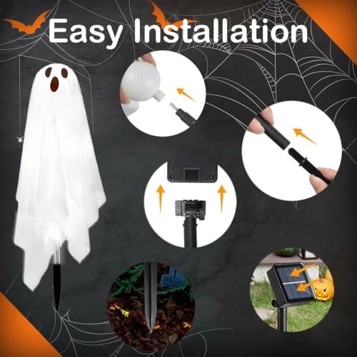 Solar Halloween Ghost Pathway Lights - 6Pack Waterproof Ghost Lights with 8 Modes for Outdoor Yard Porch Garden Lawn Halloween Pathway Decor, White - Image 5