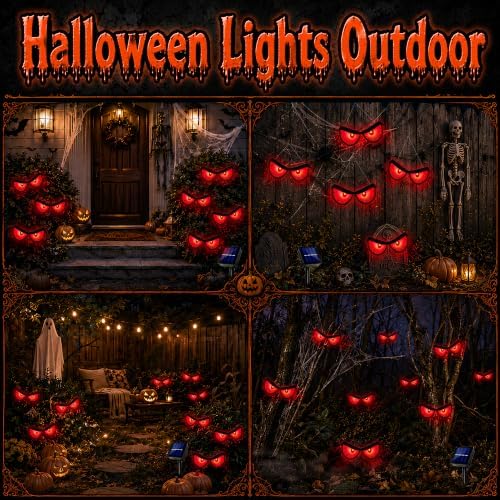 Solar Halloween Eyes Lights for Bushes 5 Pairs Halloween Flashing Glowing Eyes for Bushes Yard Garden Trees Pathway Patio Bush Decorations (Red) - Image 6