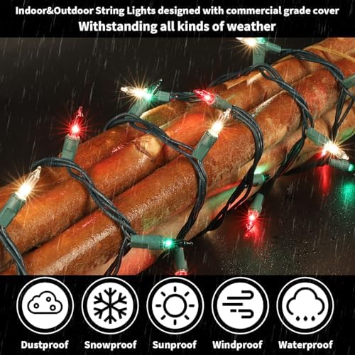 LAMPHOME Super-Bright Extendable Warm White Green red Christmas Lights Decoration 150Lights 31.9ft UL Certified Mini Bulb String Lights for Outdoor Christmas Tree Garden Patio Wedding Decor - Image 6