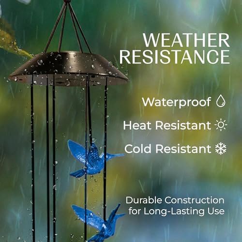 Upblend Outdoors Hummingbird Solar Wind Chimes for Outside – Color Changing LED Wind Chimes for Outside, Solar Chimes Outdoor Waterproof – Hummingbird, Blue - Image 4