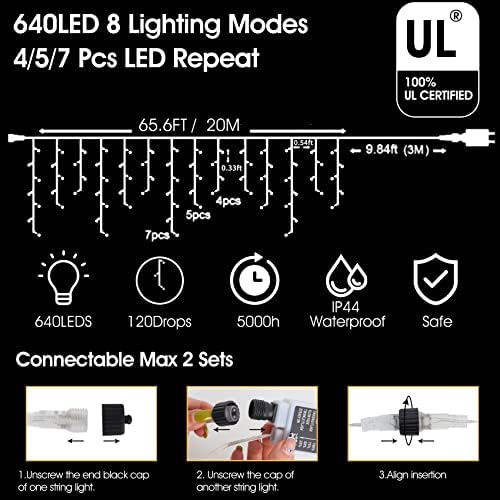 Christmas Icicle Lights Outdoor,640 LED 65.6 FT 8 Modes with Remote Control, Curtain Fairy String Lights for Christmas Decorations Holiday Wedding Party Eaves Window Yard Indoor (Multicolor) - Image 5