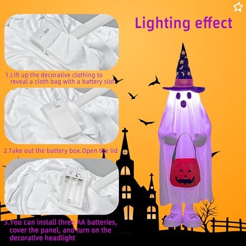 YUETJIN 37" Front Porch Halloween Ghost Décor, Trick or Treat Style - Image 4
