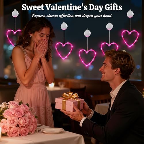 Lewondr 3Pcs Valentines Day Window Lights with 2 Lighting Modes, Pink - Image 6