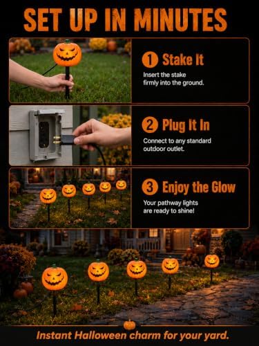 10.5FT Halloween Pumpkin Pathway Lights, 5PK C7 LED Pumpkin Stakes Lights - Image 4