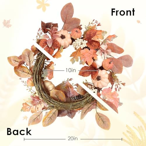 Fall Wreaths for Front Door Decor Artificial Flower, 20" Autumn Floral - Image 2