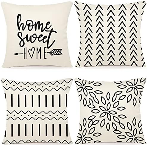 YCOLL Pillow Covers 16x16 Set of 4, Modern Sofa Throw Pillow Cover, Decorative Outdoor Linen Fabric Pillow Case for Couch Bed Car, Cream by PillowCoversExpert
