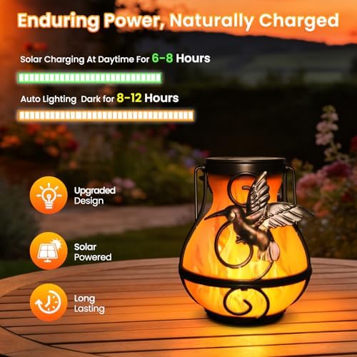 2 Pack Solar Lanterns Outdoor Flickering Flame Hummingbird Design - Image 6