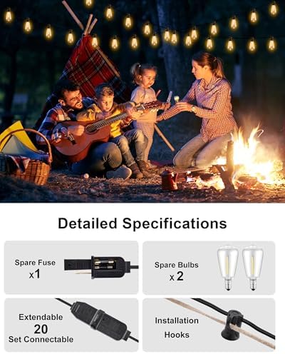 Patio String Lights 50FT LED, IP65 Waterproof ST38 Connectable Dimmable - Image 5