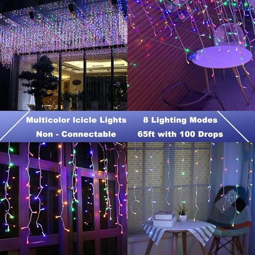 Lomotech Christmas Icicle Lights - 65Ft Christmas Lights,Multicolor - Image 2
