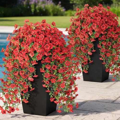 VIERENA 4 Bundles 29.5" Artificial Hanging Silk Flowers for Front Door(Red) by VIERENA