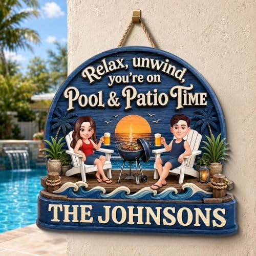 Personalized Relax Unwind Pool and Patio Time Wood Sign, Gift For Couple, Husband, Wife, Summer Porch, Patio, Bar Decoration - Image 4