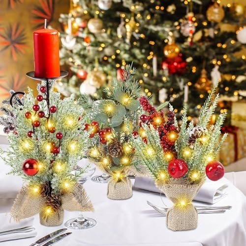 YLOLUL 6 Pcs Mini Christmas Tree Table Decorations Artificial Small Christmas Trees for Farmhouse Christmas Centerpiece Table Decoration for Kitchen Table Decor (6, Classics, Mini) - Image 7