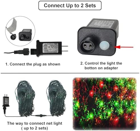 Pooqla Red and Green Christmas Net Lights Outdoor, 15x 5ft Green Wire - Image 4