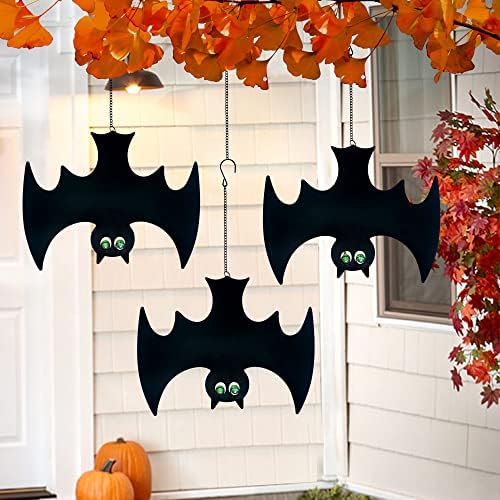 Halloween Glow in The Dark Metal Bat Ghost Hanging Decor Set of 3 for Indoor Outdoor Party Decor - Image 5