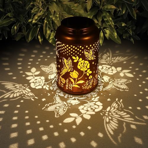 Rose Butterfly Decoration Solar Lanterns Outdoor Waterproof Garden Decor Gifts for Women Mon Grandma Metal Hanging Solar Lights for Outside LED Lanterns for Yard, Patio by Tepaken