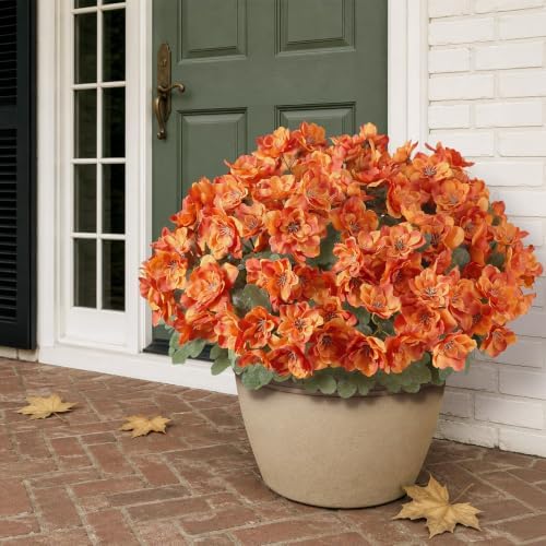2Pcs Artificial Fall Azalea Flower Topiary Trees for Porch(Orange) - Image 2