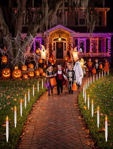 19.5Ft Halloween Pathway Lights, 10 C18 Flicker Flame Candles Stakes Lights - Image 6