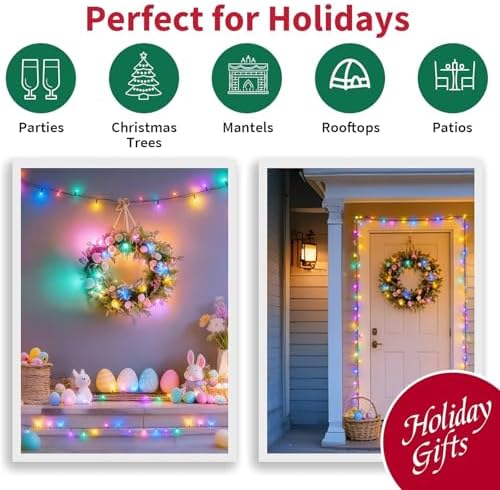 LAMPHOME Easter Decorations Mini String Lights, 100 Count 19.6FT Pink & Multicolor Plug in Waterproof Lights for Indoor Garland, Christmas Tree, Easter & Party Decor - Image 7