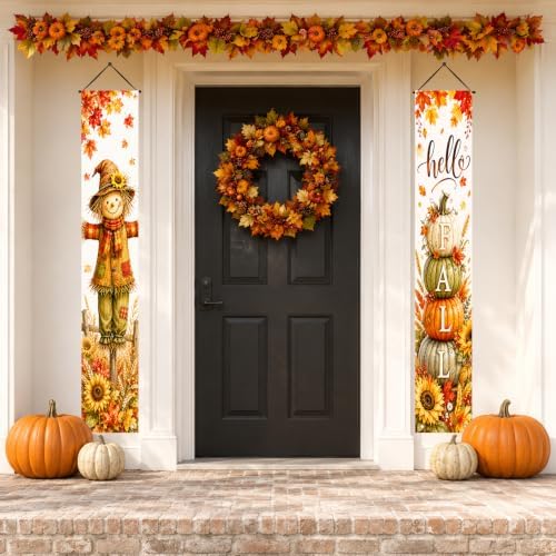 IVN Fall Scarecrow Pumpkin Tower Porch Banners 12x71 Inch Set of 2 - Image 4