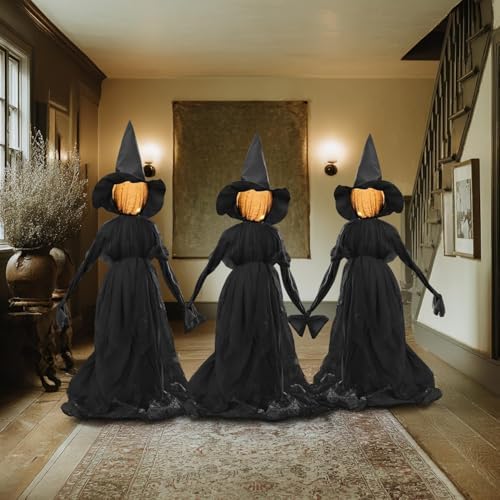 TW SHINE Halloween Witch Decorations Outdoor, 5 FT Set of 3 Holding Hands Witches Stakes with Glowing Face, Lighted Halloween Decor for Party Yard Lawn Porch Garden Haunted House Props - Image 6