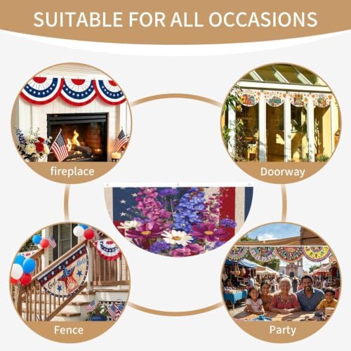 Red White Blue Flowers Semicircular Hanging Decorative Bunting Flag 2pcs - Image 7
