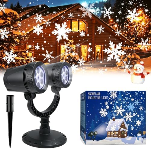 Christmas Snowflake Projector Lights, Double Head Outdoor LED Snowflake Lights Dynamic Falling Snowflake Effect, IP65 Waterproof for Christmas Decoration, Yard, Lawn, House, Holiday Party by Unknown