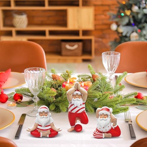 DoubleFill 3 Pcs Christmas Yoga Santa Figurines Wooden Table Decor - Image 5