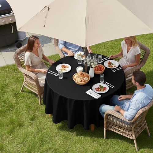 LUSHVIDA Round Outdoor Tablecloth with Umbrella Hole 70 Inch Black - Image 2