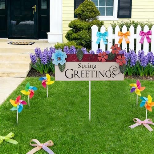 Spring Decor Outdoor Spring Greetings Flower Metal Garden Stakes Decorative Colorful Floral Welcome Sign Yard Art Garden Decorations for Home Outside Lawn Porch Backyard Walkwa - Image 7