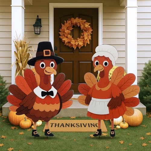 Geelin 2 Pack Fall Thanksgiving Metal Garden Stakes,Pilgrim Turkey by Geelin
