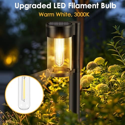 Mancra Solar Pathway Lights Outdoor, 10 Pack Metal & Glass Solar Lights Outdoor Waterproof Landscape Path Lights for Yard Walkway Garden Decor, Warm White - Image 4