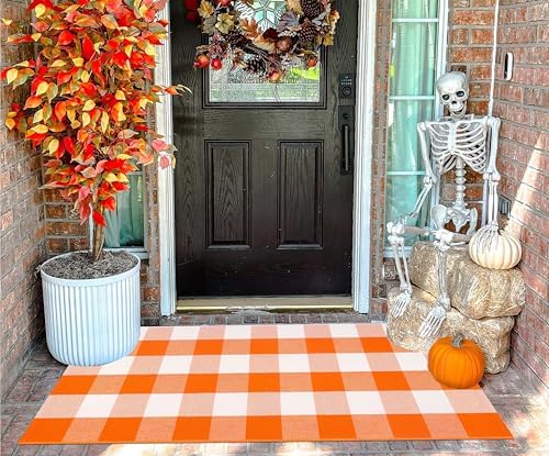 Fall Front Porch Rug 24"x51",Orange and White Halloween Outdoor Rug - Image 5