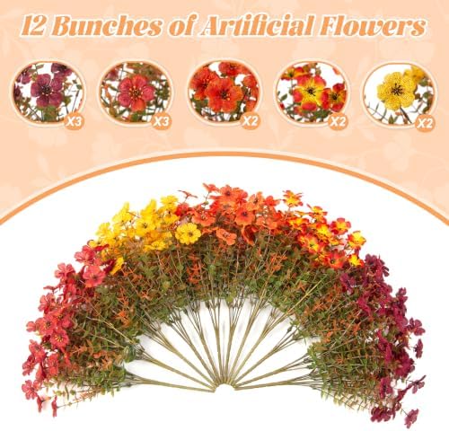Ammyoo Artificial Fall Mums Flowers 12 Bundles Outdoor Fake Plants - Image 4
