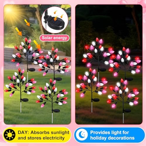 Glooglitter 4 Pcs Valentine's Day Outdoor Decoration Solar Pathway Lights - Image 3