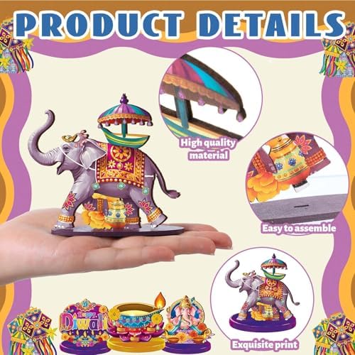 Wesiti 12 Pcs Diwali & Ganesh Chaturthi Decorations Diwali Table Decorations Signs Indian Festival Table Centerpiece with Ganesha Idol, Peacock, Lotus Marigold Tea Lights for Mandap Home Office Decor - Image 3