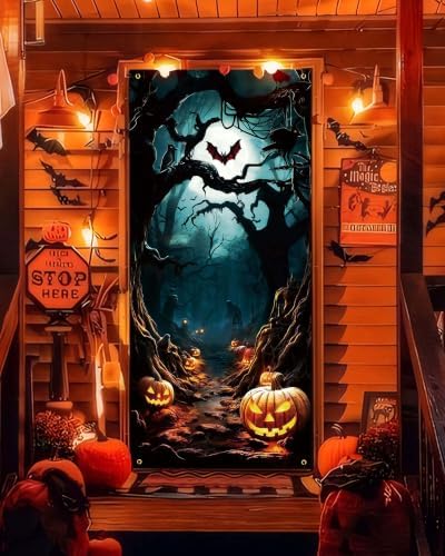 Halloween Door Cover Decor, Outdoor Party Wall Backdrop Sign by YUSPENYE