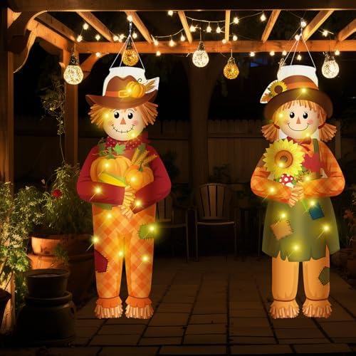 Blosssound 2 Pcs Fall Scarecrow Windsock LED Lights, Outdoor Yard Decor - Image 6