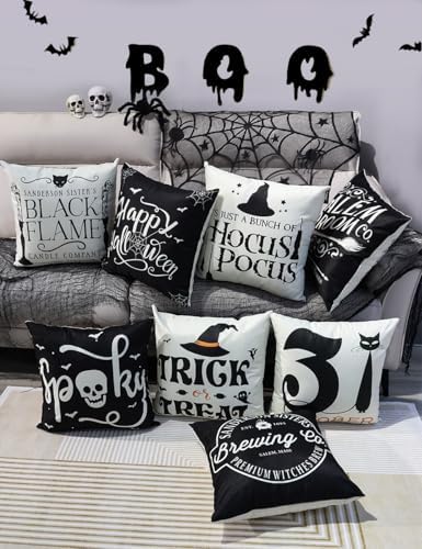 Halloween Decorations Set Of 4 Double-Sided Print Pillow Covers 20" x 20", with 8 Cute Halloween Decor Patterns, Elegant Invisible Zipper, Soft Linen Throw Pillow Covers for Outdoor & Indoor Use - Image 5