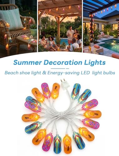 Slipper String Lights, 8.5FT 10 LED Beach Themed Lights with UL Certified Plug, Waterproof Tropical Party Decorations for Patio, Warm White Hawaiian String Lights for Garden Backyard Bedroom Decor - Image 3