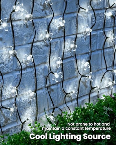 Brightown 2 Pack Total 52FT 120 LED Solar String Lights Flower Outdoor Waterproof Fairy Lights for Garden Yard Fence Patio Christmas Tree Wedding Party Decor, Pure White - Image 7