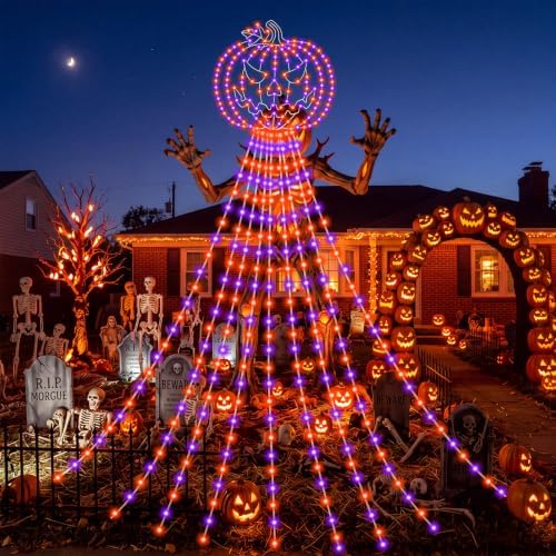 Huquary Halloween Pumpkin Waterfall String Lights, 12 ft - Image 3