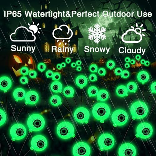 Halloween Outdoor Decorations, 2 Pack 16 LED Eyeball Solar Garden Lights, 8 Modes Scary Halloween Lights Waterproof for Yard Garden Lawn Pathway Party Decorations (Green) - Image 5