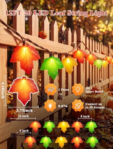 Fall Decor String Lights, 12FT 20 LED Thanksgiving Leaf Lights Plug in - Image 2