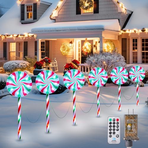 Brightown 6 Pack Lollipop Christmas Pathway Lights Outdoor, 27inch 120 LED by Brightown