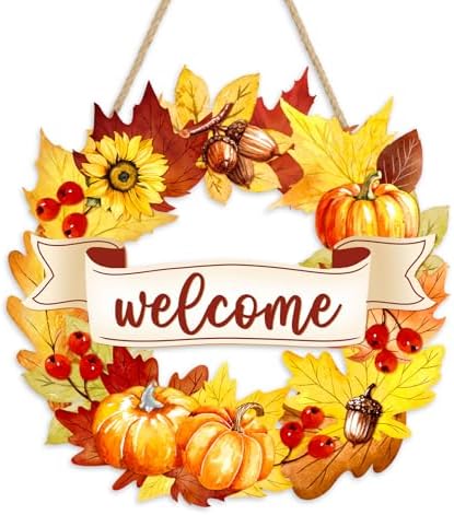 Britimes Fall Harvest Welcome Door Sign, Wooden, for Home Decor by Britimes