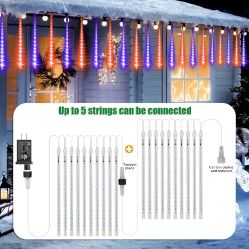 LAMPHOME Halloween Lights Outdoor,12-inch LED Meteor Shower Icicle Lights, 10 Tubes 240 LED String Lights. Waterproof Plug, Shower Rain for Xmas Tree Yard House Decor Purple&Orange - Image 4