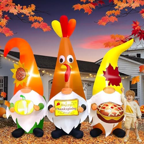 7FT Thanksgiving Day Inflatable with LED Light, Kalolary Thanksgiving Three Gnome Inflatable Fall Harvest Outdoor Decoration Thanksgiving Yard Blow up Inflatable for Lawn Home Holiday Autumn Party by Kalolary